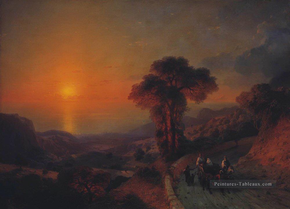 vue de la mer depuis les montagnes au coucher du soleil crimée Ivan Aivazovsky Peintures à l'huile